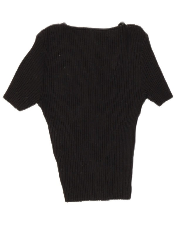 Zara Damen Crop Bluse Top UK 8 Small Schwarze Baumwolle