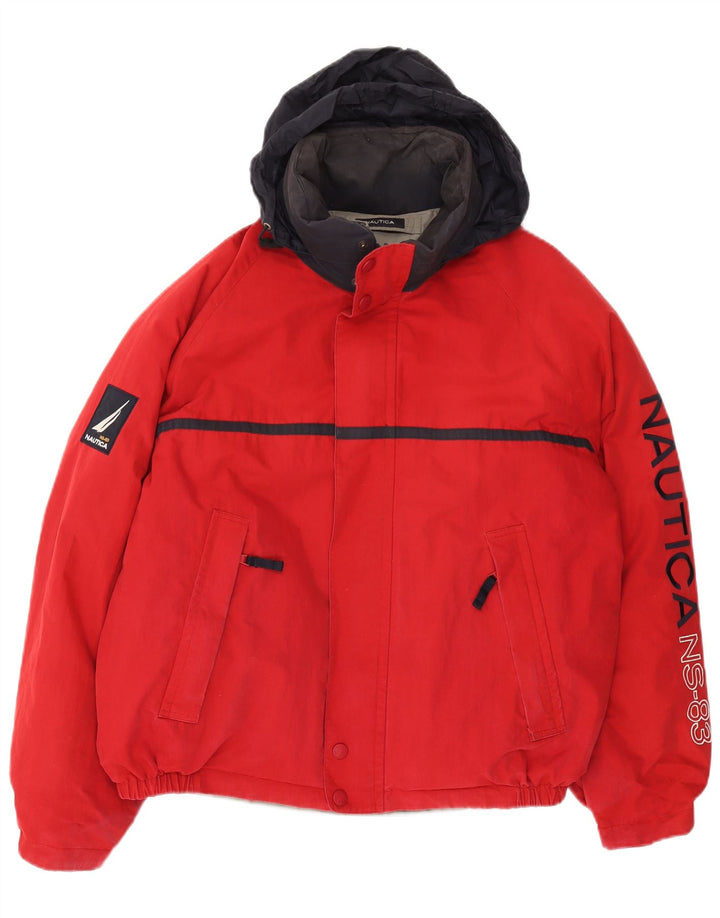 NAUTICA Herren-Jacke, wattiert, wendbar, mit Kapuze, UK 40, Größe L, Rot, Farbblock