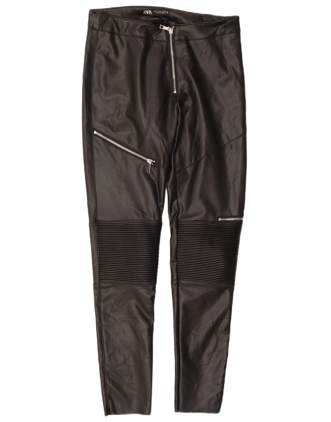 Zara Damen Slim Kunstlederhose Medium W28 L27 Schwarz Polyester