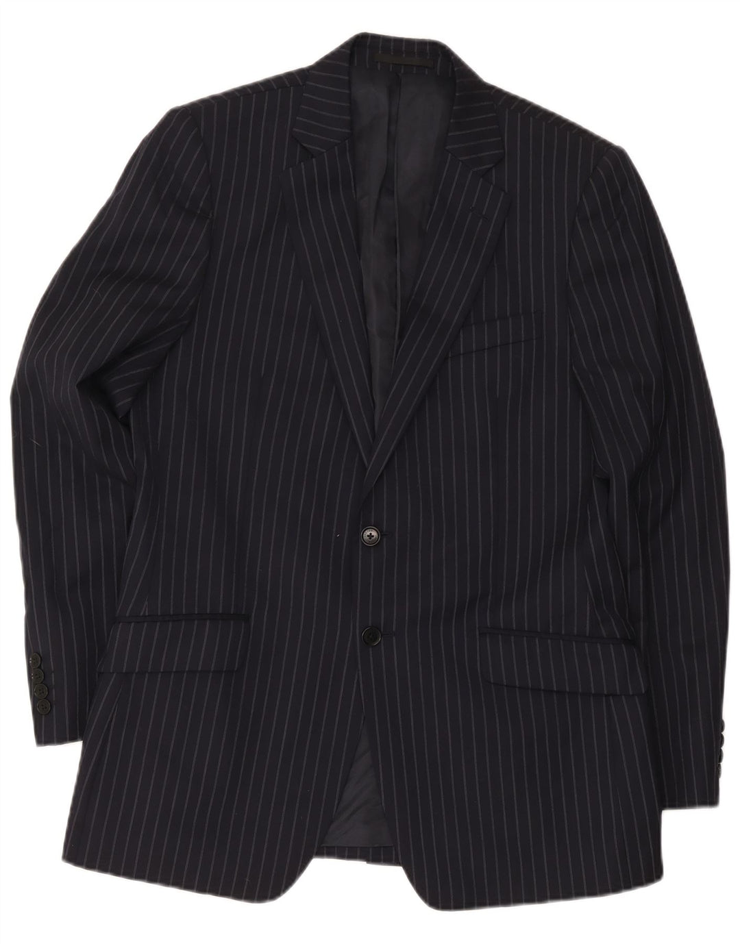 Jaeger Herren-Blazer mit 2 Knöpfen, UK 40, große marineblaue Nadelstreifenwolle