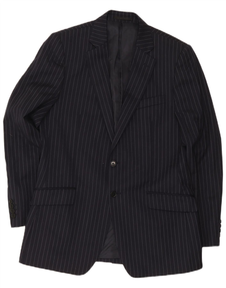 Jaeger Herren-Blazer mit 2 Knöpfen, UK 40, große marineblaue Nadelstreifenwolle