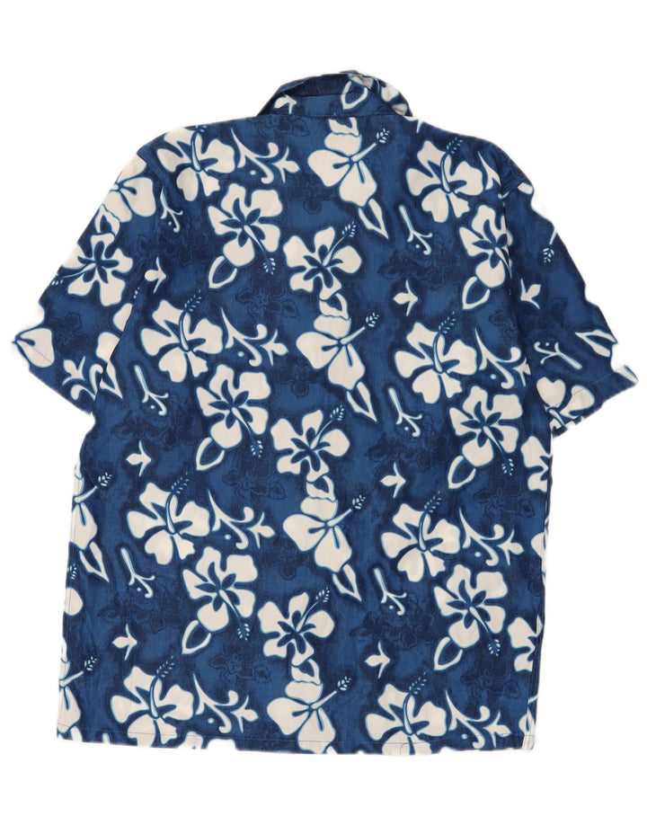 Vintage Herren Kurzarmhemd Kleines blaues Blumenmuster aus Polyester