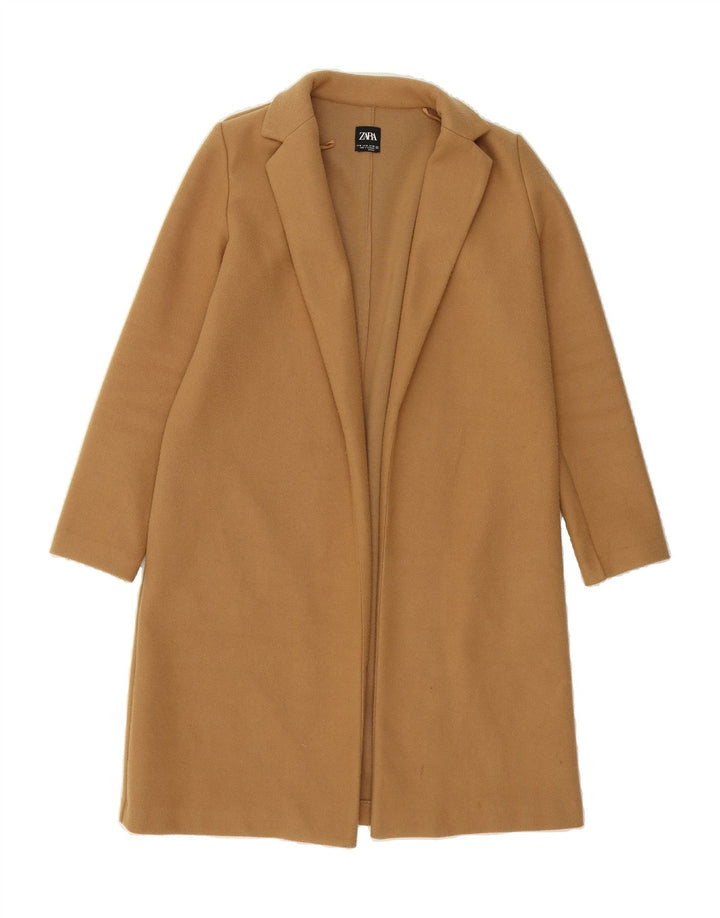 ZARA Womens Open Overcoat UK 14 Medium Brown Polyester Vintage Zara and Second-Hand Zara from Messina Hembry 