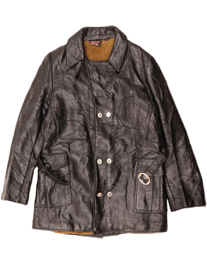 VINTAGE Herren Sherpa Lederjacke UK 38 Medium Schwarz