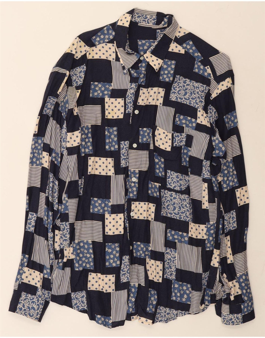 Vintage Herrenhemd Großes marineblaues Patchwork
