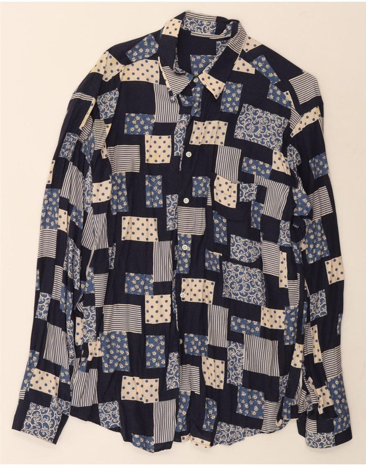 Vintage Herrenhemd Großes marineblaues Patchwork