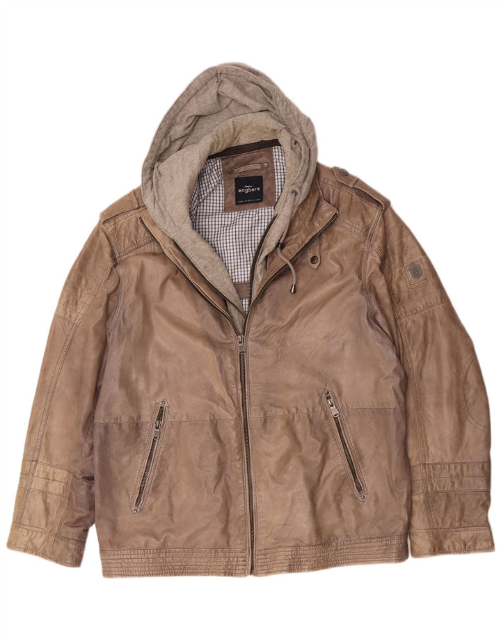 Engbers Herren-Lederjacke mit Kapuze, Größe 40, Braun