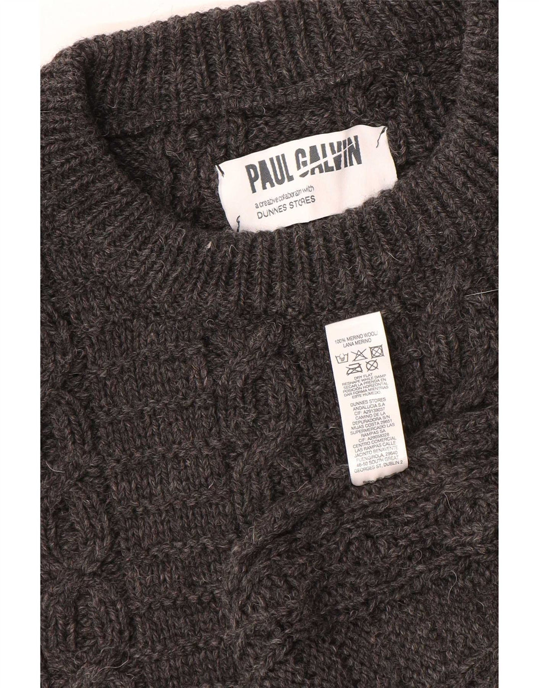 Dunnes Stores Herren-Pullover mit U-Boot-Ausschnitt, große graue Wolle