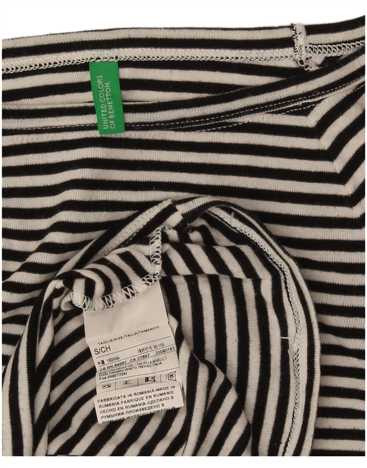Benetton Damen-Oberteil, 3/4-Ärmel, UK-Größe 8, Größe S, schwarz, gestreift, Baumwolle