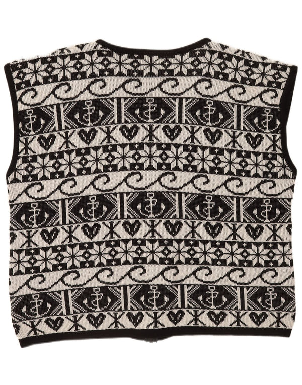 Vintage Damen Ärmelloser Cardigan Pullover IT 54 3XL Schwarz Geometrisch