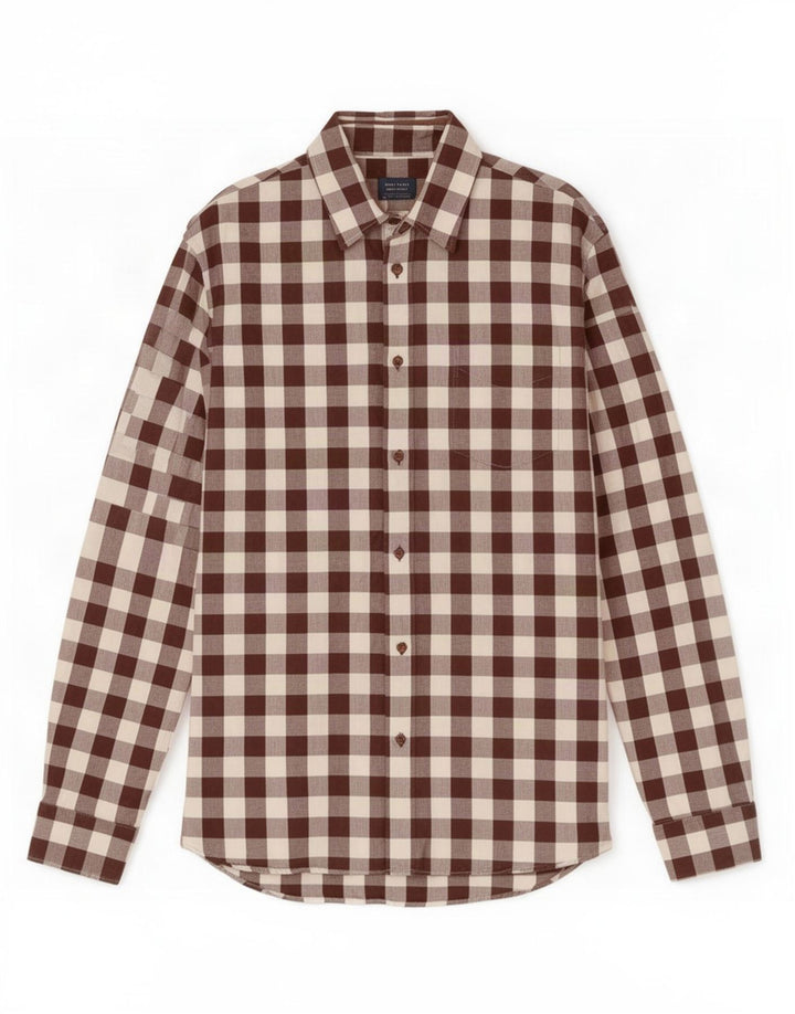 Zara Slim-Fit-Hemd für Herren, großes braunes Gingham-Karomuster