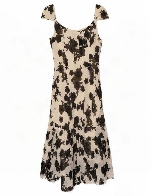 Hobbs Ärmelloses Maxikleid für Damen, UK 12, Mittelweiß, Blumenmuster, Seide
