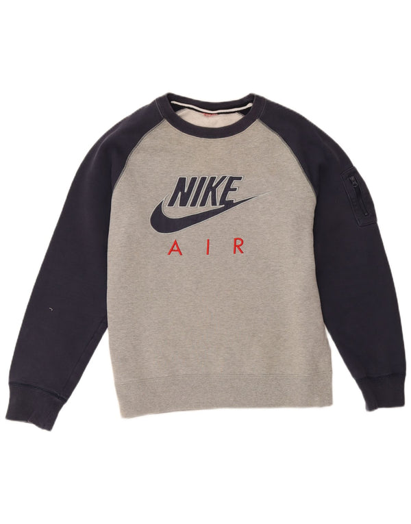 Nike Damen Grafik-Sweatshirtpullover UK 16 Large Graue Colourblock-Baumwolle