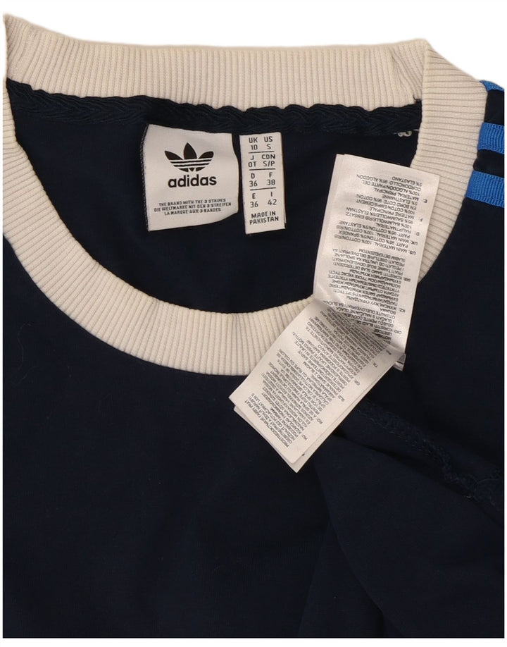 ADIDAS Damen T-Shirt Top UK 10 Small Marineblau Baumwolle