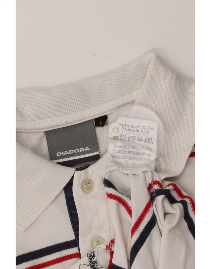 Diadora Herren-Poloshirt, groß, weiß gestreift, Baumwolle