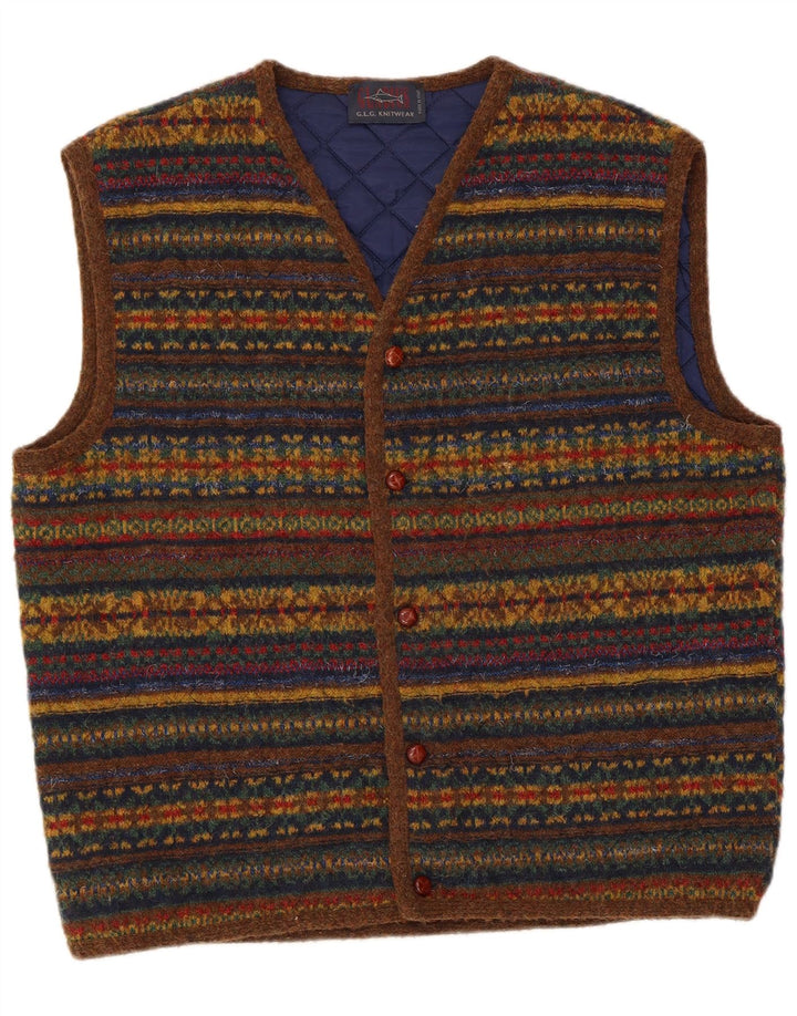 Vintage Herren ärmelloser Cardigan Pullover große mehrfarbig gestreifte Wolle