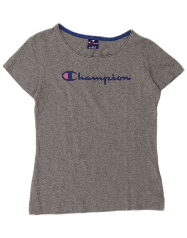 Champion Womens Graphic T-Shirt Top UK 12 Mittelgraue Baumwolle