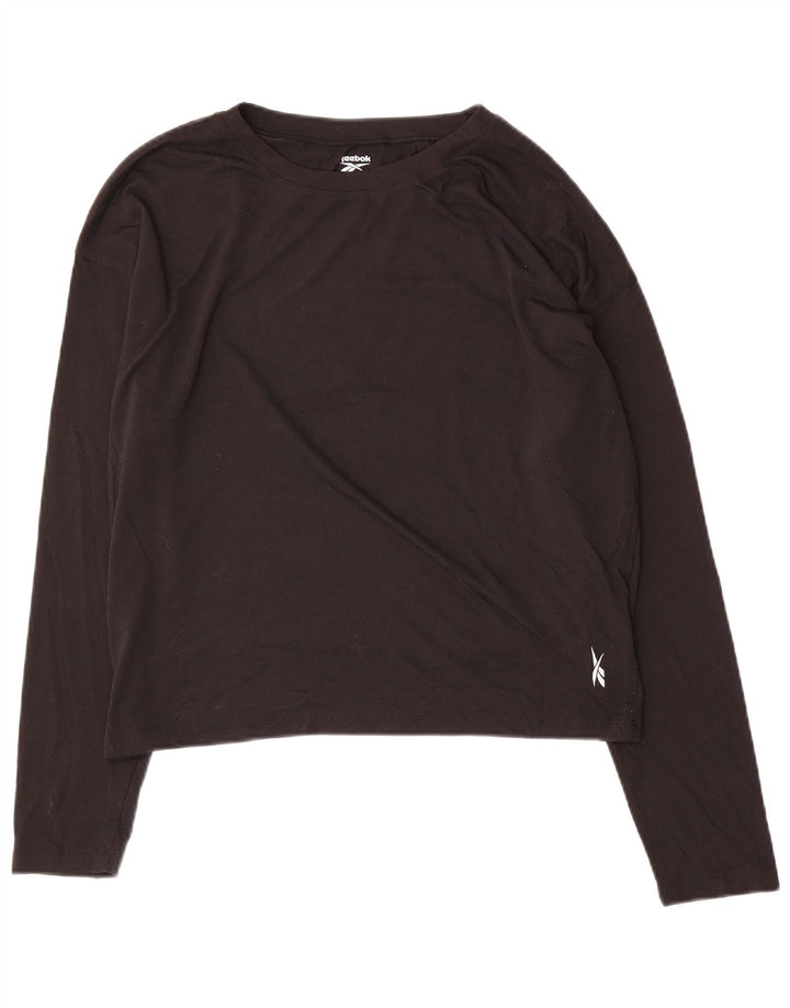 REEBOK Damen Crop Top Langarm UK 12/14 Medium Schwarz Polyester