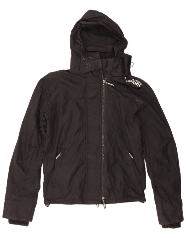 Superdry Womens Graphic Hooded Windbreaker Jacket UK 14 Medium Black Nylon