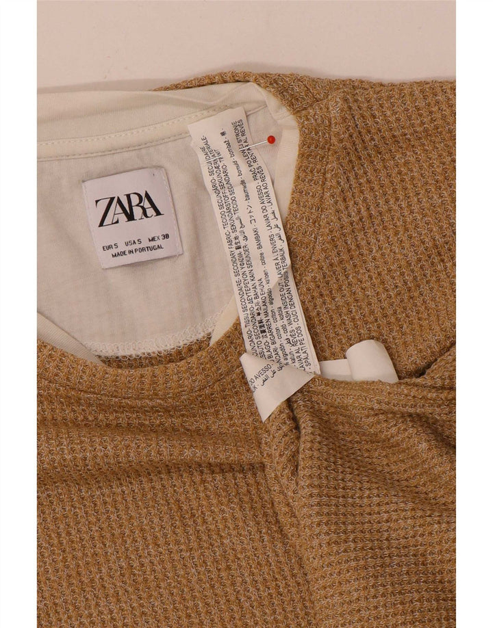 Zara Herren-Oberteil, langärmelig, klein, Beige, Baumwolle