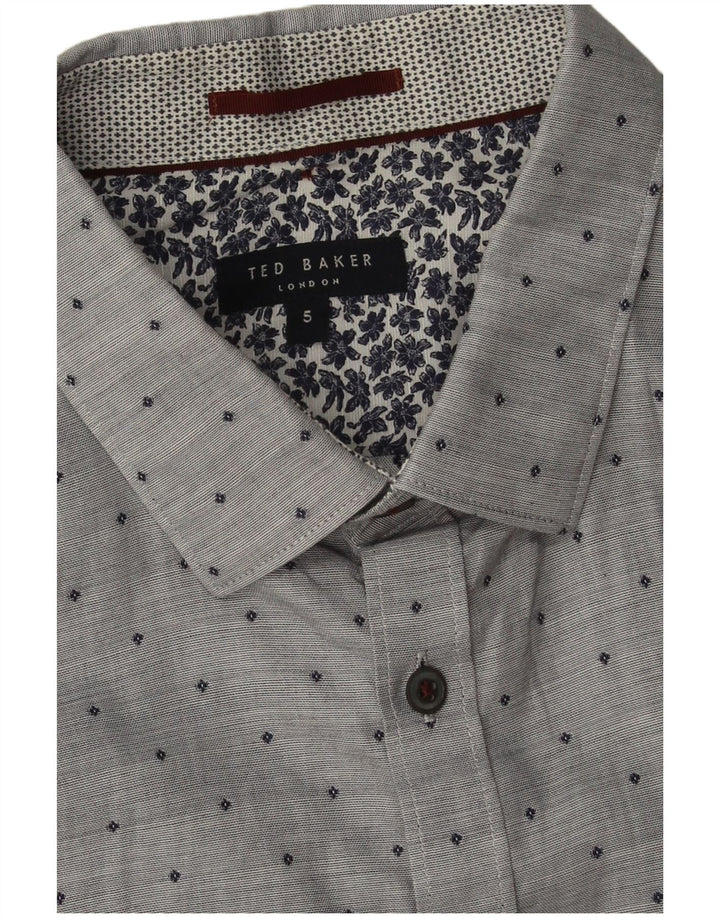 Ted Baker Herren-Kurzarmhemd, Größe 5, XL, grau gefleckte Baumwolle