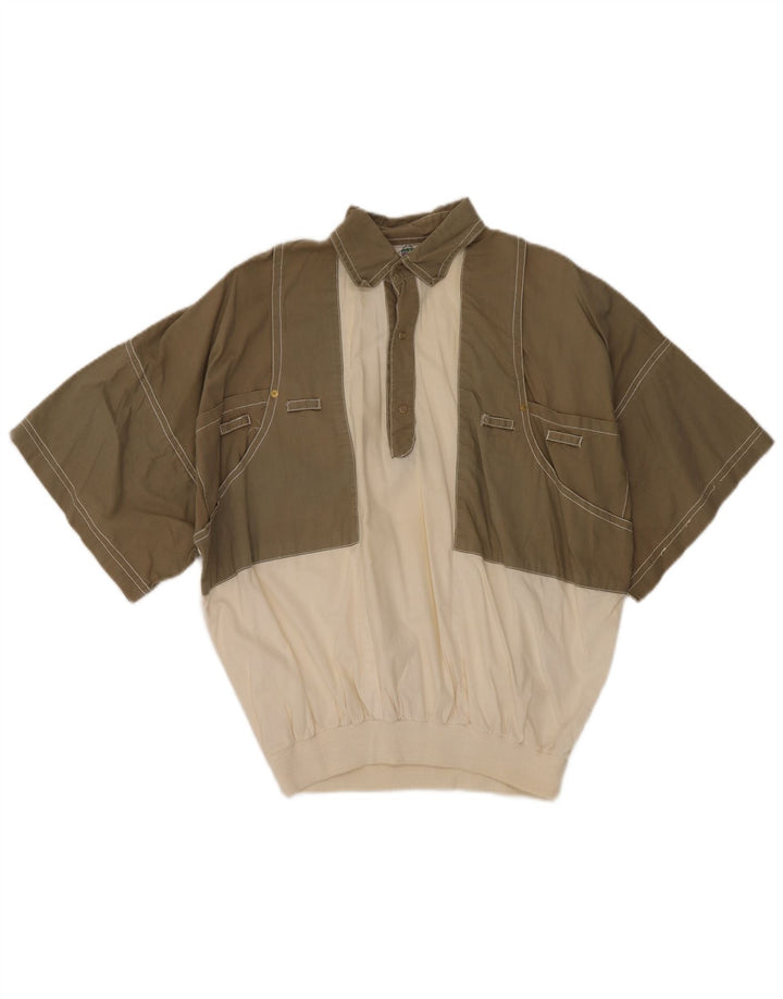 Neues, kurzärmliges Herren-Pulloverhemd von Fast, EU 48/50, mittlerer Khaki-Farbblock