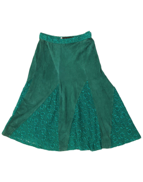 Vintage Damen High Waist Wildleder ausgestellter Rock IT 44 Medium W27 Grün geblümt