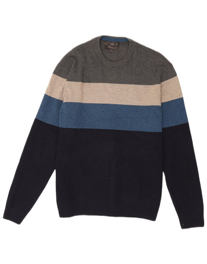 Marks & Spencer Herren-Pullover mit Rundhalsausschnitt, groß, mehrfarbig, gestreift