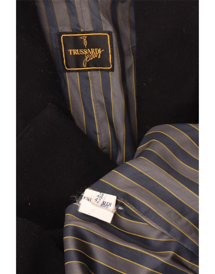 Trussardi Jeans Damen Zweireihiger Mantel IT 42 Mittelschwarze Schurwolle