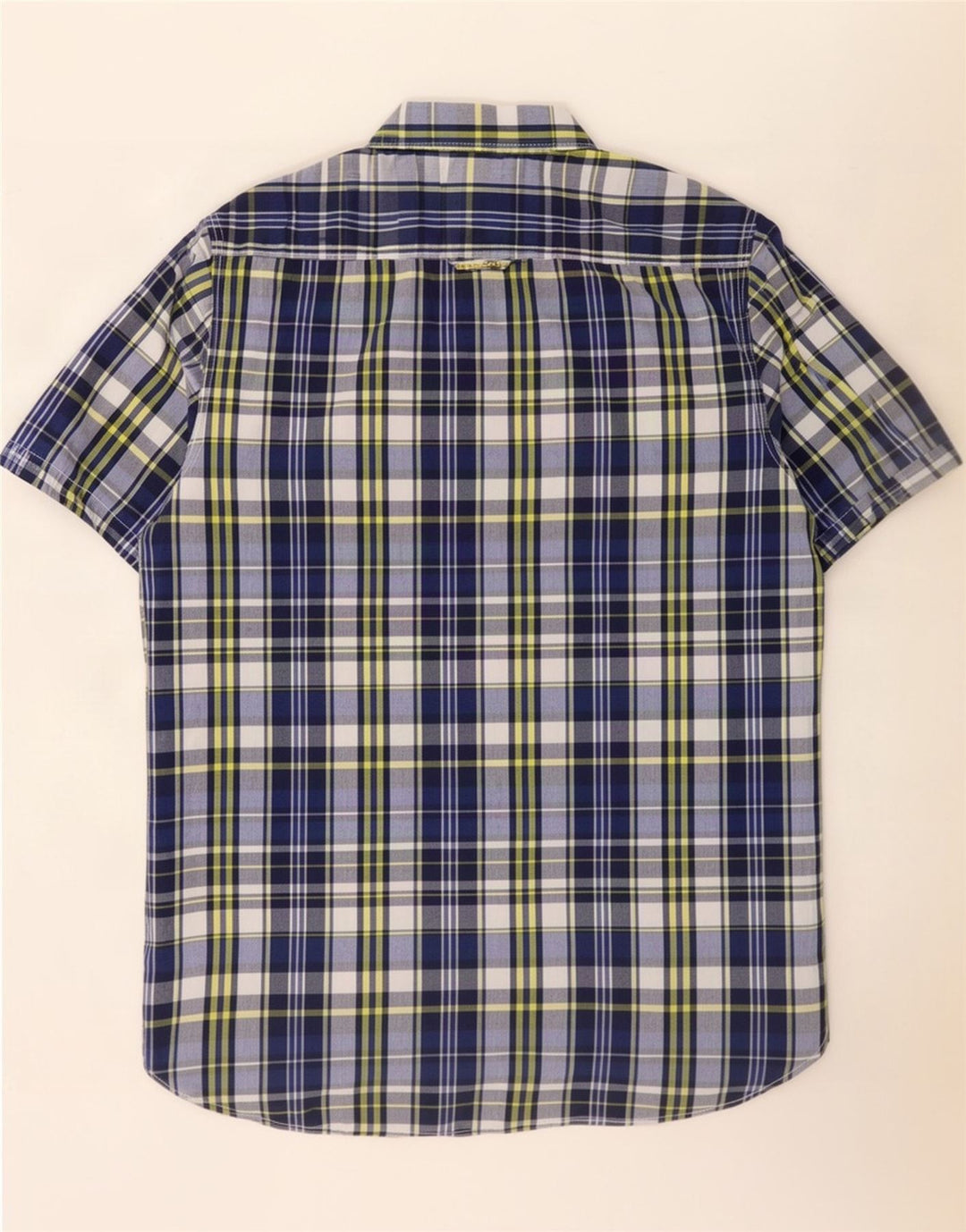 Superdry Herren-Kurzarmhemd, groß, blau kariert, Baumwolle