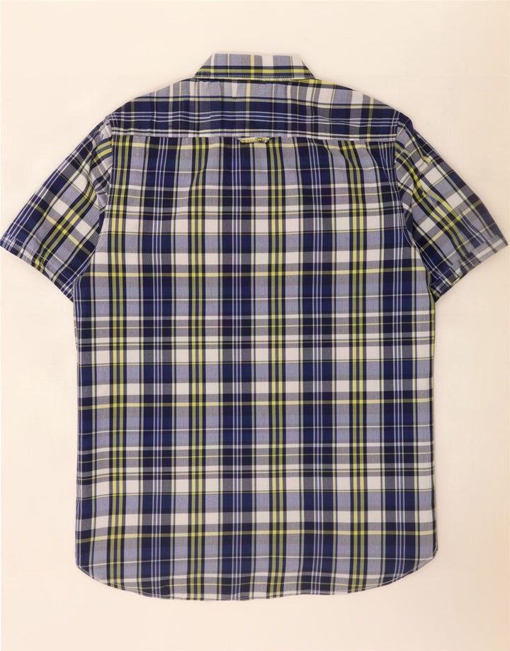 Superdry Herren-Kurzarmhemd, groß, blau kariert, Baumwolle