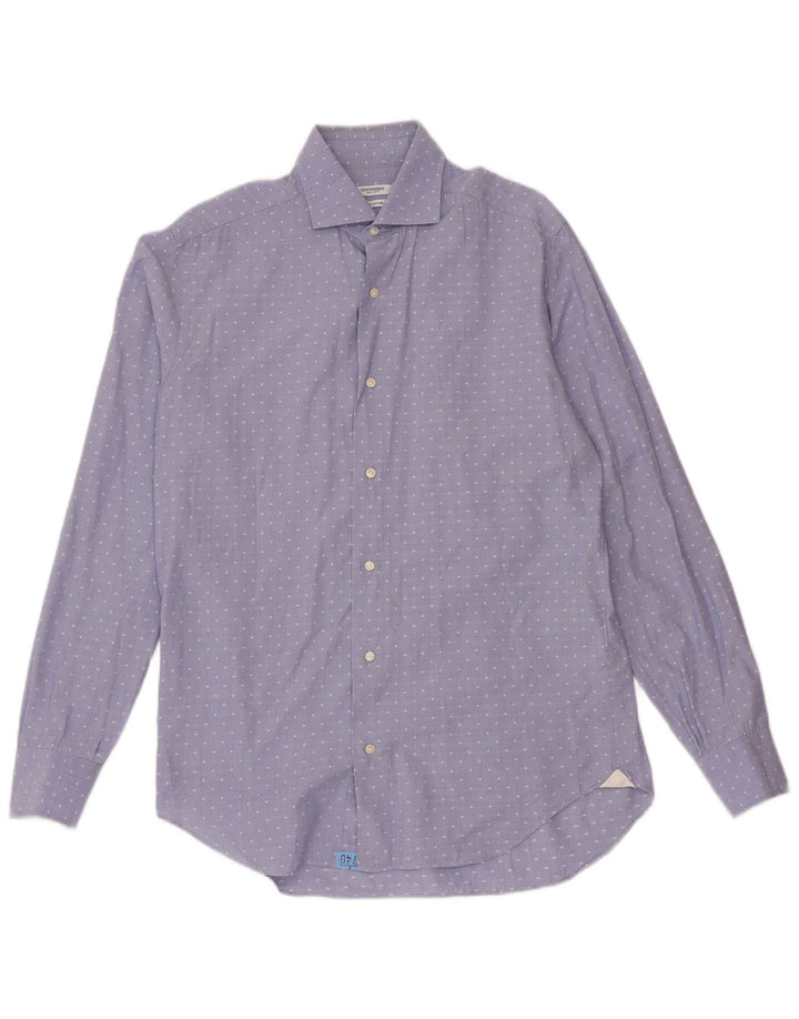 GUTTERIDGE Mens Shirt Size 15 1/2 40 Medium Blue Spotted Cotton
