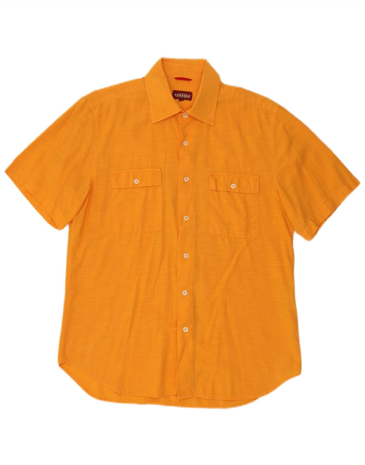 Carrera Herren-Kurzarmhemd, groß, orange gefleckte Baumwolle