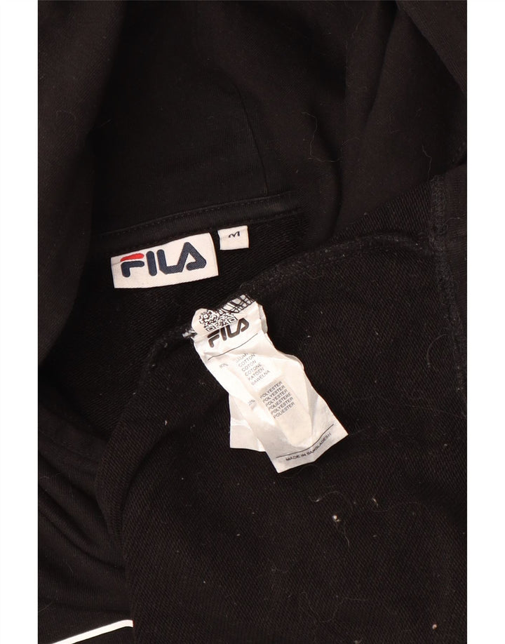 FILA Womens Oversized Crop Graphic Hoodie Pullover UK 14 Mittelschwarze Baumwolle