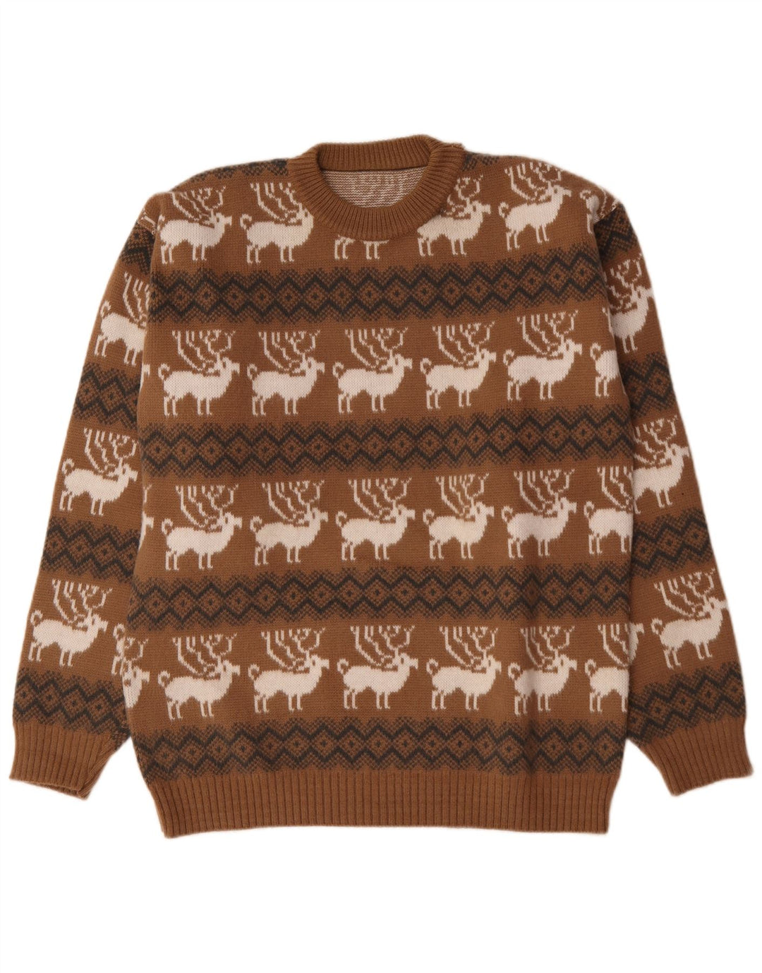 Vintage Herren Pullover mit Rundhalsausschnitt, groß, braun, Fair Isle