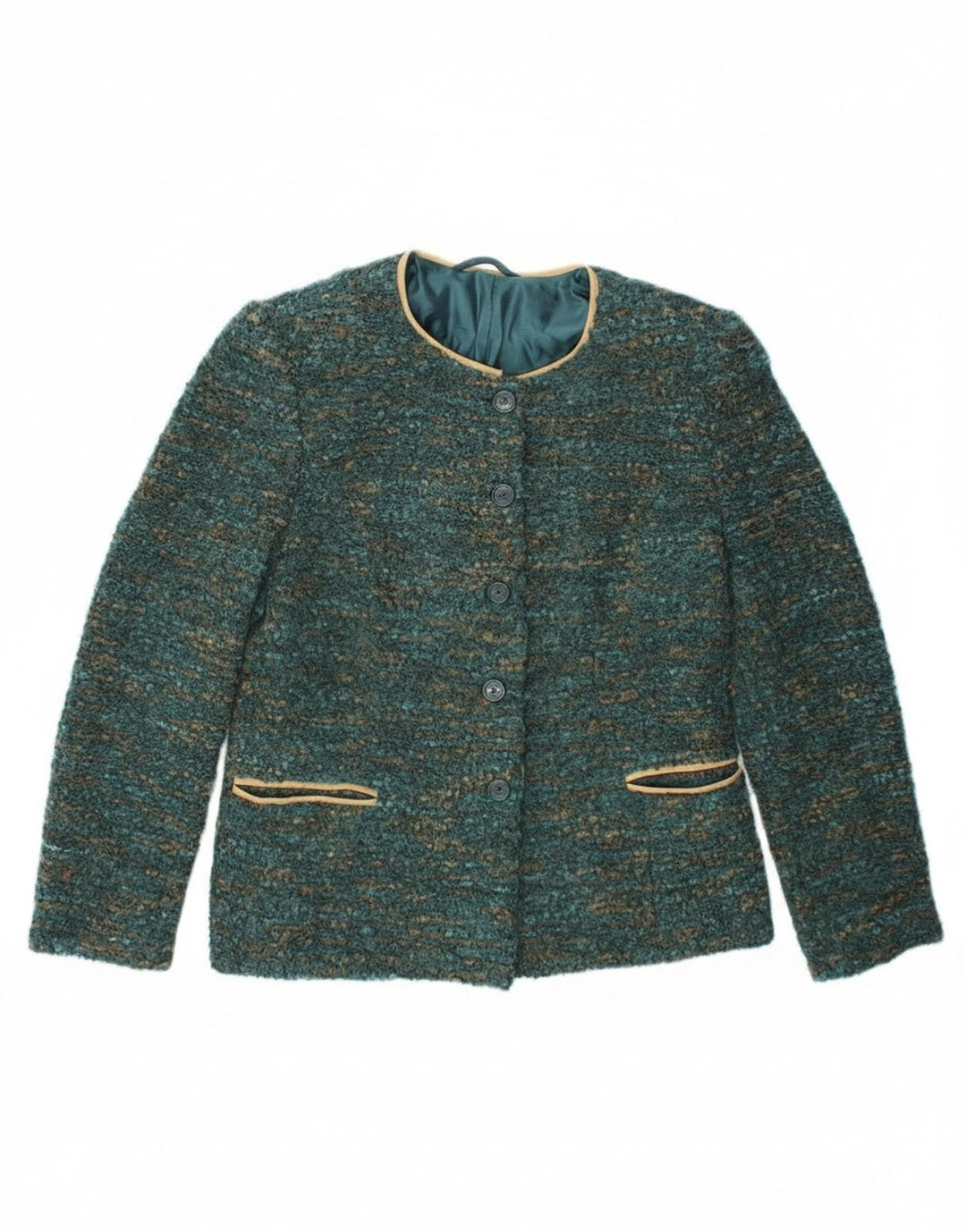 Vintage Damen 4-Knopf-Blazerjacke UK 12 Mittelgrün meliert