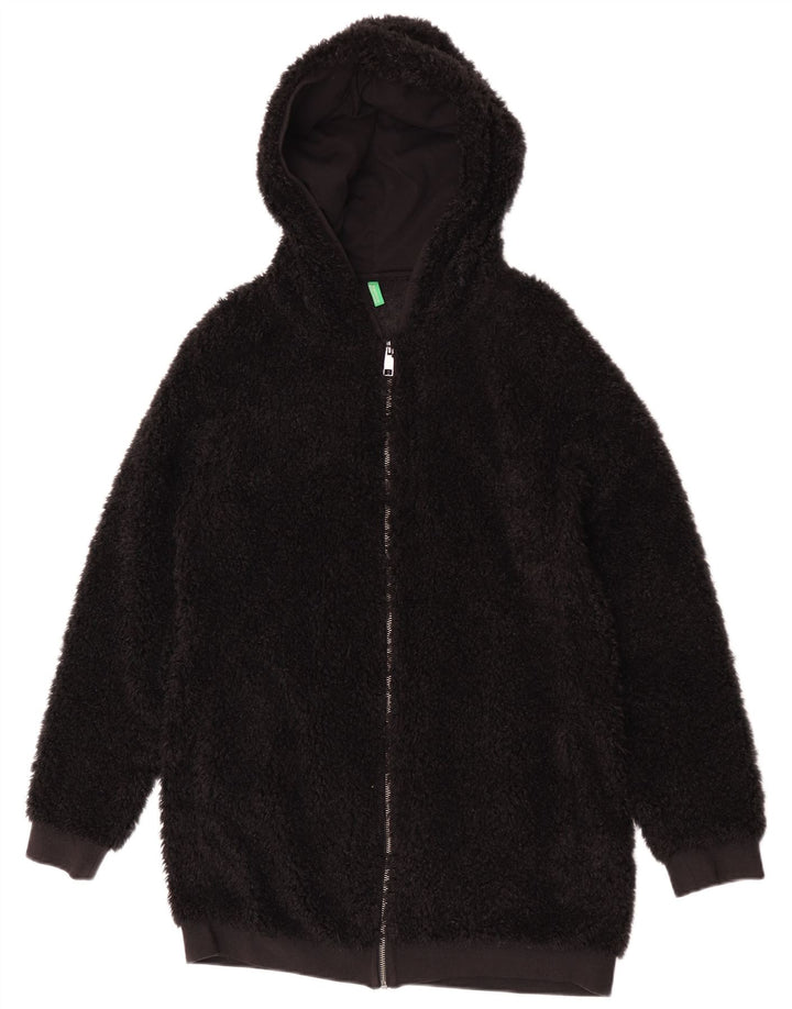 Benetton Damen-Fleecejacke mit Kapuze, UK 14, mittelschwarz, Polyester