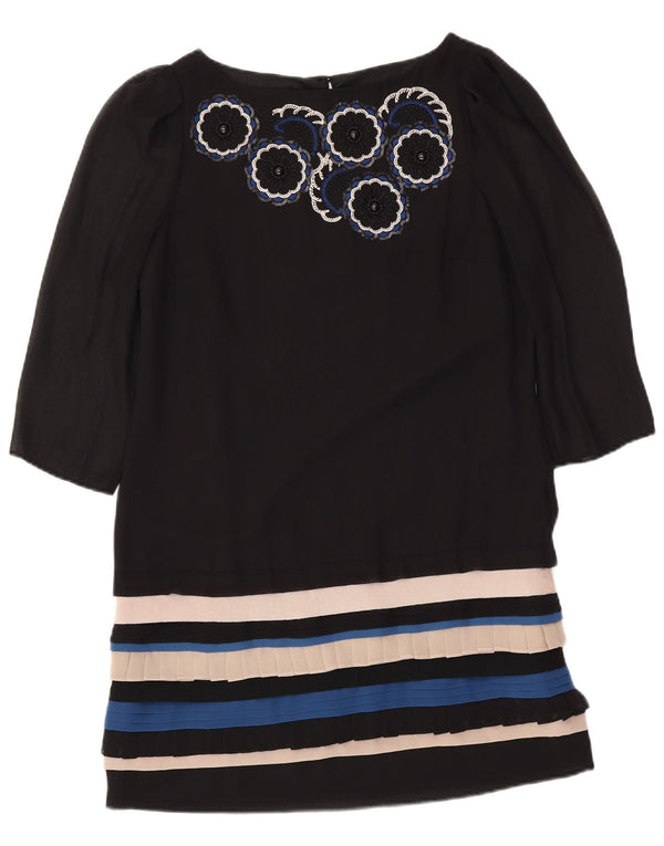 MONSOON Damen-Etuikleid mit 3/4-Ärmeln, UK-Gr. 12, Mittelschwarz gestreift