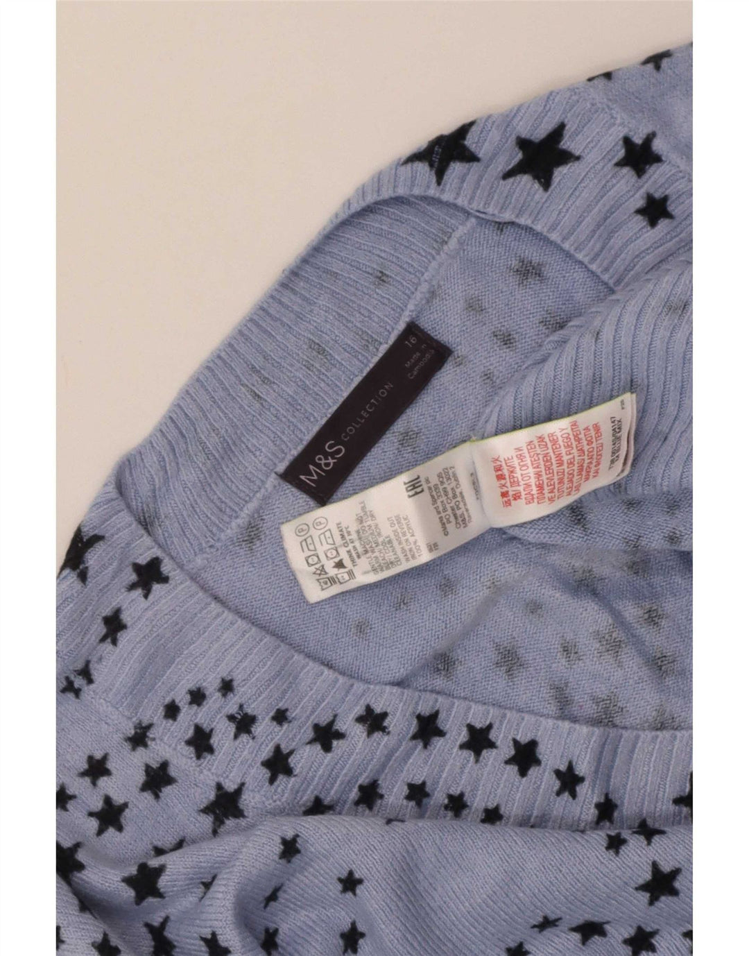 Marks & Spencer Damen-Pullover mit V-Ausschnitt, Gr. 14, groß, blau, geometrisch