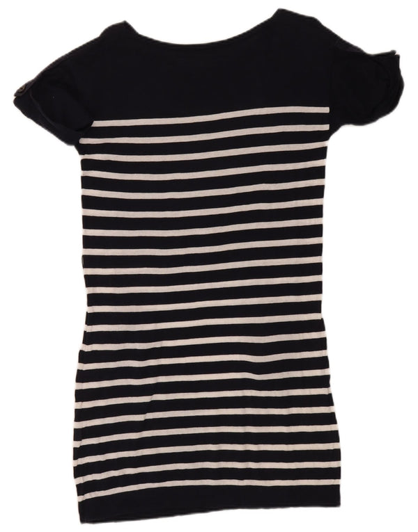 Massimo Dutti Damen T-Shirt-Kleid UK 12 Mittelmarineblau gestreifte Baumwolle