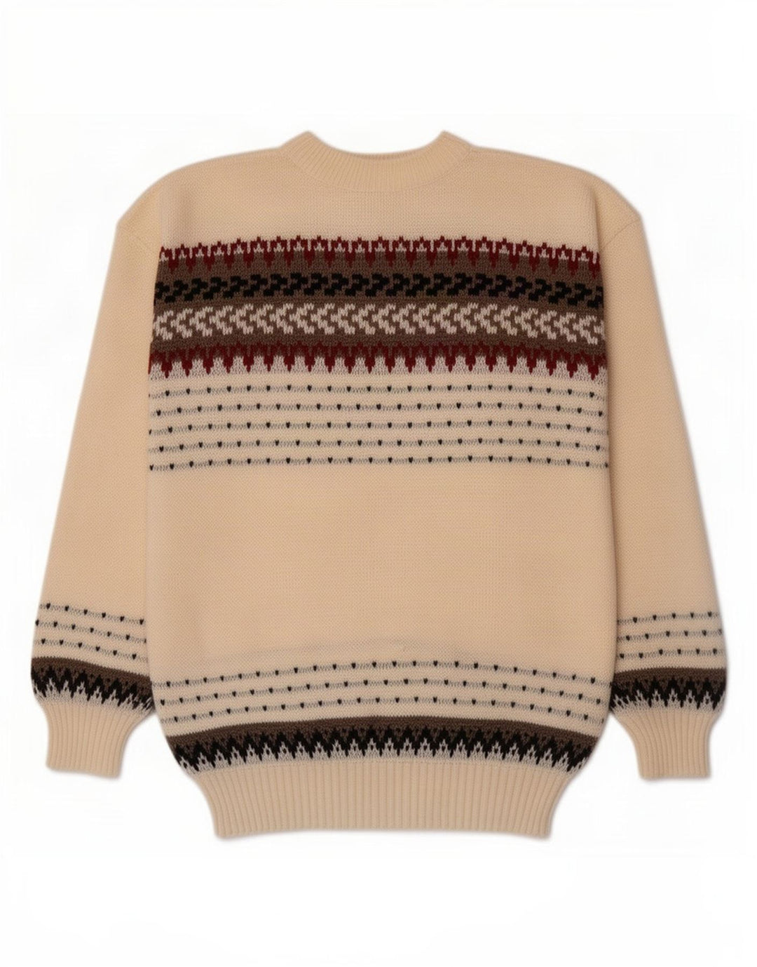 Vintage Herren Pullover mit Rundhalsausschnitt, Mittelbeige gestreift