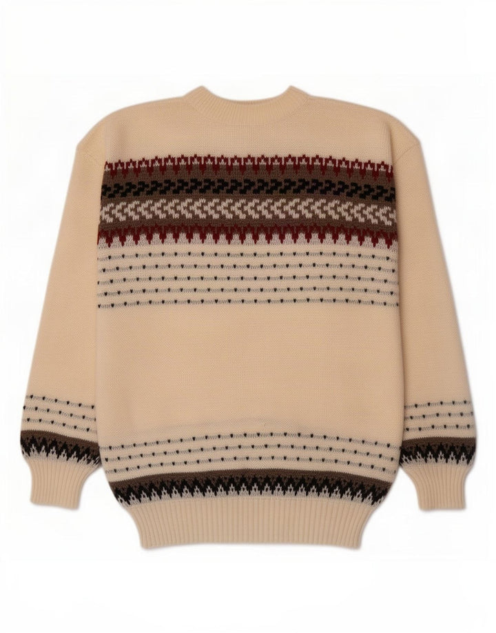 Vintage Herren Pullover mit Rundhalsausschnitt, Mittelbeige gestreift
