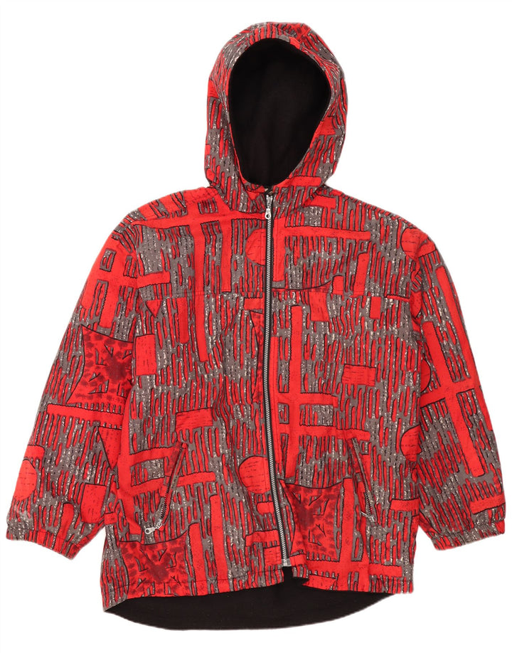 Vintage Jungen-Windbreakerjacke mit Kapuze, 15–16 Jahre, rotes geometrisches Polyamid
