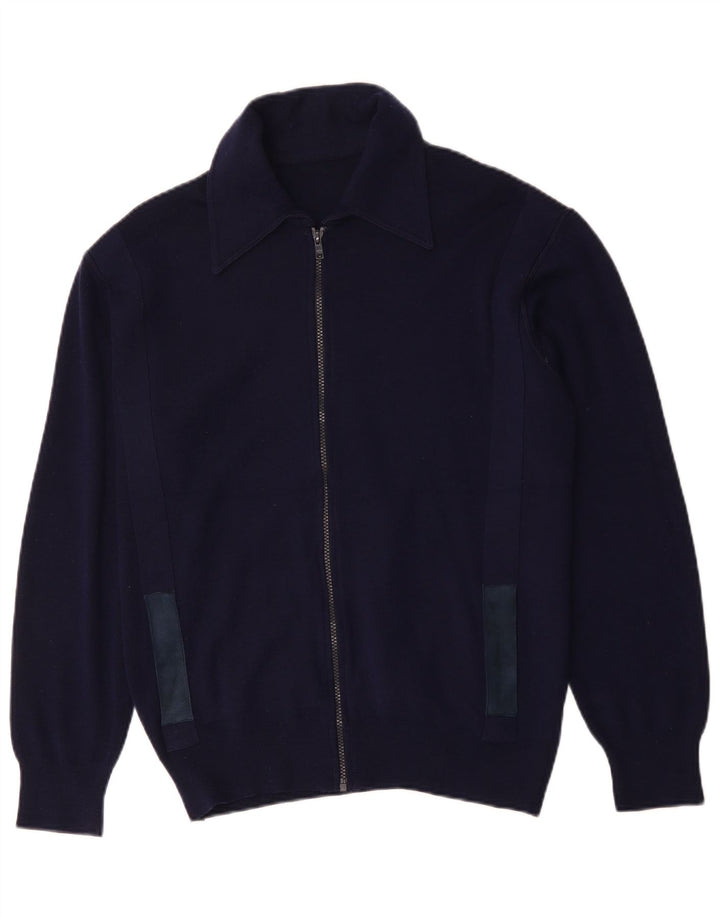 Vintage Herren Cardigan Pullover Medium Marineblaue Wolle
