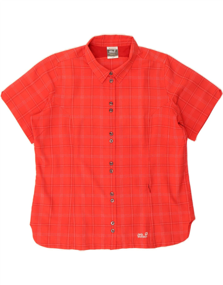 JACK WOLFSKIN Womens Short Sleeve Shirt UK 20 2XL Red Check Polyester Vintage Jack Wolfskin and Second-Hand Jack Wolfskin from Messina Hembry 