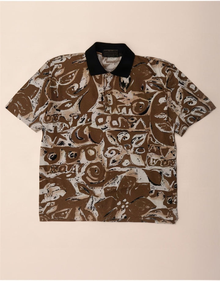 Vintage Herren Poloshirt mit abstraktem Muster, groß, braun gefleckt