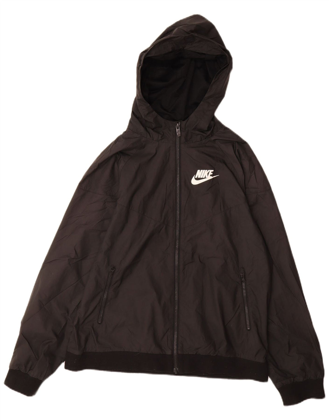 NIKE Jungen-Regenjacke mit Kapuze, 13–14 Jahre, XL, schwarzes Polyester