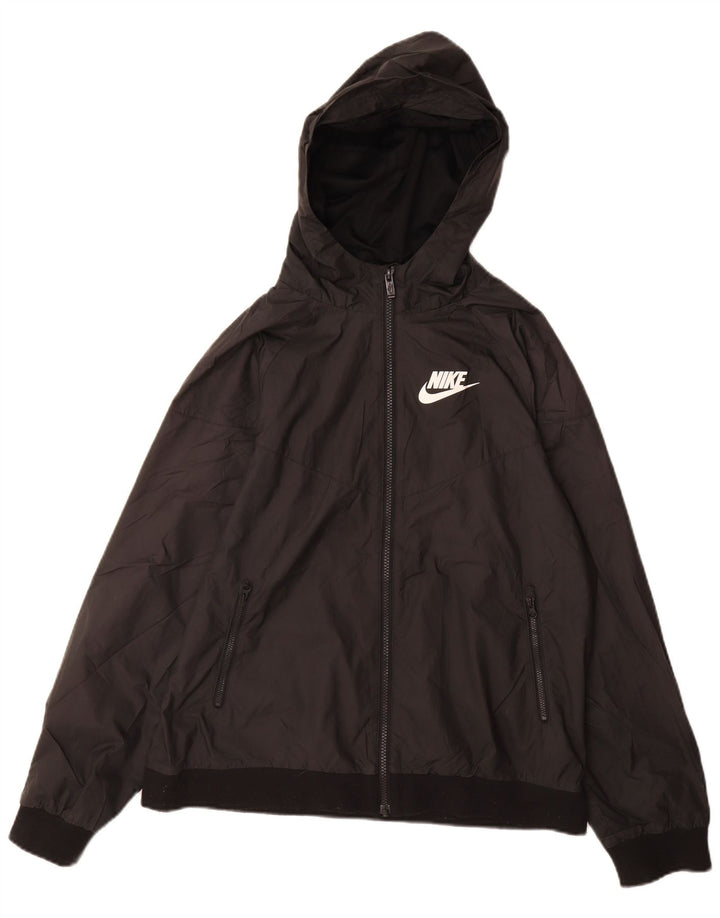 NIKE Jungen-Regenjacke mit Kapuze, 13–14 Jahre, XL, schwarzes Polyester