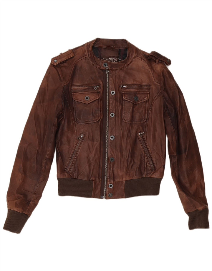 Vintage Militär-Lederjacke für Jungen, 11–12 Jahre, XL, braunes Leder