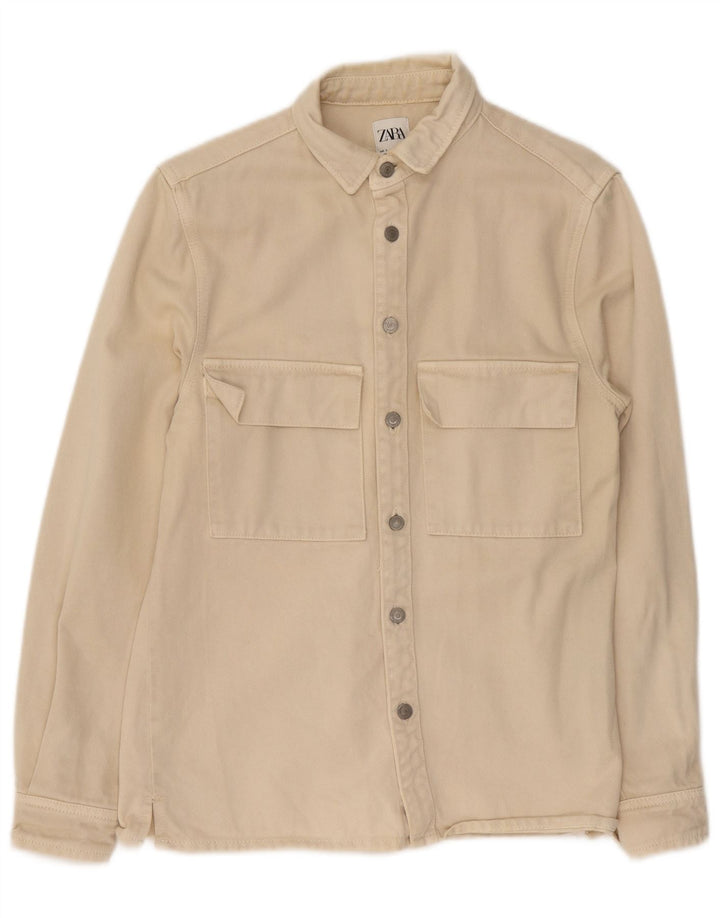 Zara Herren Jeanshemd Small Beige Baumwolle